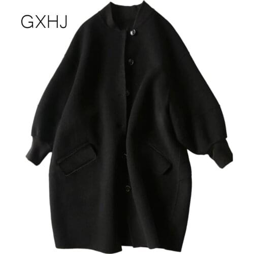 Black woolen coat womens new long coat and jacket Fashion Korean Preppy Style Retro Versatile Windbreaker Casual Woolen Coat