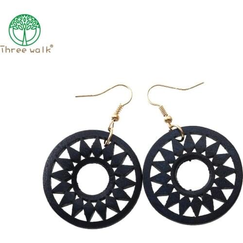 Fashion Indian Africa Wooden Earrings For Women Ethnic Long Wood Gear Drop Earring Jewelry