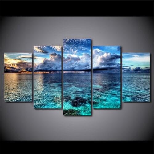 Canvas HD Modern Wall Art Home Decoration Living Room 5 Panel Sea Wave Landscape Print Painting Modular Pictures Poster