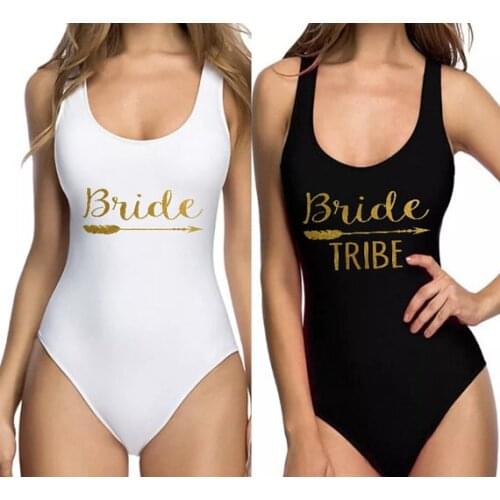 CUSTOMIZE GOLD GLITTER Bride TRIBE Bridesmaid swimsuit Bathing Suits Honeymoon Bachelorette Swimwear Party gifts