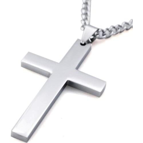Christian Titanium Steel Men Cross Nacklace Single Smooth Pendant Jewelry Male Chain Accessories Cultist Large Black/Gold/S R1V2