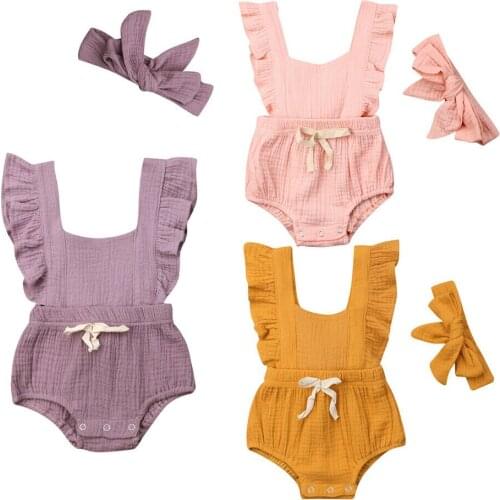 Summer Newborn Baby Girl Ruffle Solid Bodysuit Jumpsuit Outfit Sunsuit Cotton Baby Girl Clothes Ruffles Bodysuits