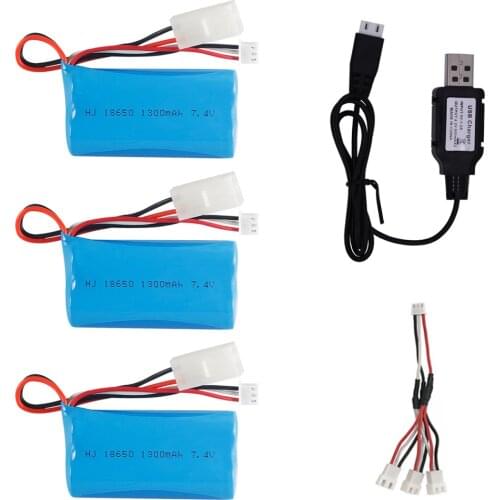 18650 Li-ion battery 2S 7.4V 1300mAh with USB charger cable for meizhi 2856 high speed RC trucks cars trains toys spare parts