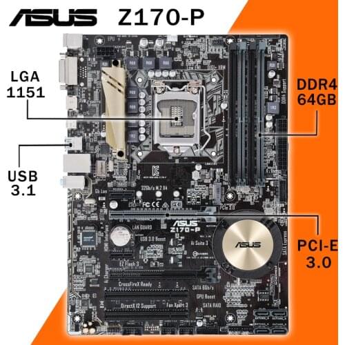 LGA 1155 Asus Z170-P Motherboard DDR3 2400MHz PCI-E 2.0 USB2.0 CrossFireX Overlocking Desktop Intel P67 Placa-mãe 1155 ATX Used