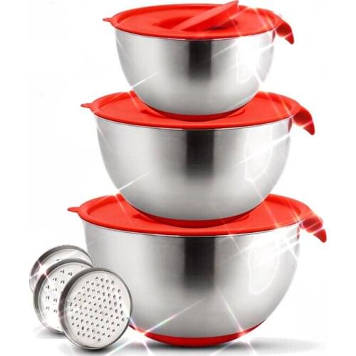 Mixing Bowls Stainless Steel Non-Slip DIY Cake Bread Salad Mixer Kitchen Baking Cooking Tool with Cover Grater Food Container