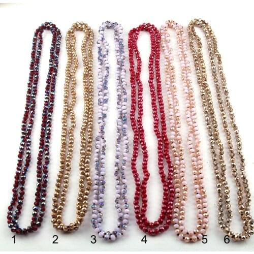 Fashion Bohemian Jewelry 150cm 6mm Crystal Glass Long knotted Necklace
