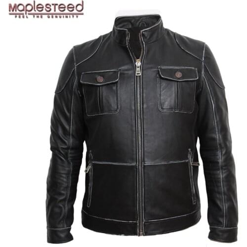 100% Genuine Leather Jacket Men Leather Jackets Real Cowhide Black Mens Leather Jacket Mens Biker Leather Coat Winter M093