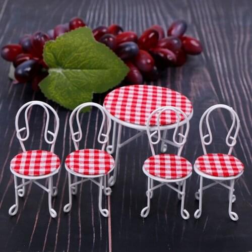 5pcs/set 1:12 Dollhouse Miniature Iron Table Chair Set Simulation Furniture Decor Toys Doll House Accessories