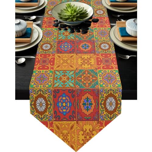 Retro Tile Pattern Image Table Runners Modern Home Kitchen Dining Tablecloths Wedding Party Table Decoration Table Runner