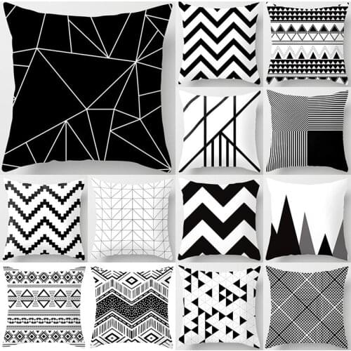 Brief Black White Geometric Sofa Decorative Cushion Cover Pillow Pillowcase Polyester Throw Pillow Home Decor Pillowcover 40525