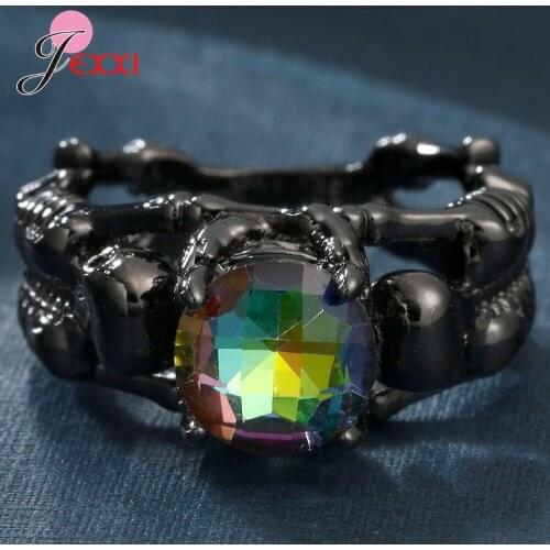 New 12 Styles 925 Sterling Silver Skeleton Retro Punk Ring for Women Men Halloween Party 4 Claws Prong Setting Jewelry