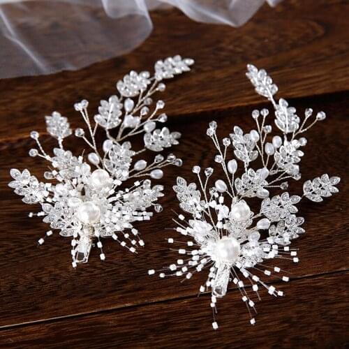 New brides wedding headdress Mori series exquisite handmade pearl hairpin simple hair accessories Rhinestone leaf edge clip