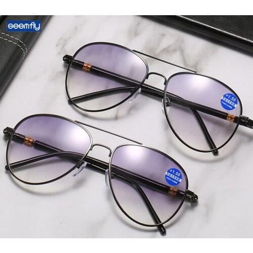 Seemfly Anti Blue Light Bifocals Reading Glasses Men Women Clear Presbyopic Eyeglasses Vintage Metal Eyewear Diopters +1.0 +3.5