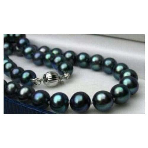 GENUINE 8-9MM BLACK NATURAL TAHITIAN PEARL NECKLACE 17"