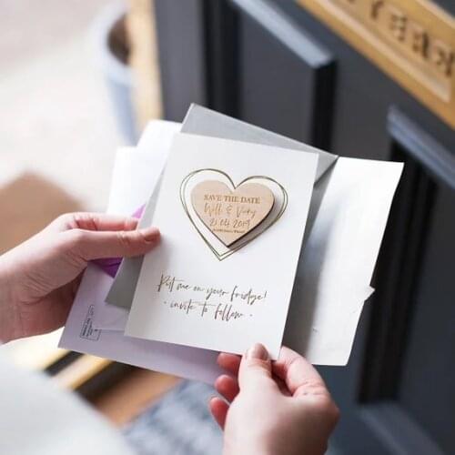 Personalize names date engraved Wooden Card save the date Wedding invitations Magnets, Save the Date' Heart Magnet Cards gifts