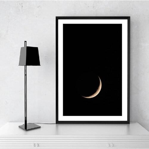 Landscape Picture Starry Canvas Prints Night View Scene Poster and Print Minimalist Black and White Moon Wall Art Painting