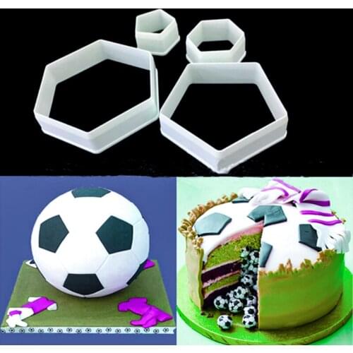 DIY Football Shape Cookie Cutter Hexagon Cutters Set Fondant Cake Mold Sugar Craft Football Print Plunger Kitchen Accessories
