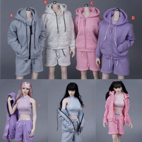 1/6 Scale Sexy Cool Fashion Sports Style Hooded Sweater Vest Shorts Three-piece Clothes Suit Set Model for 12'' Body