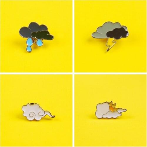 Lightning Pin Dark Clouds Enamel Pin Icons Decoration Brooches Bag Clothes Lapel Pin Black /White Badge Jewelry Gift Accessorie