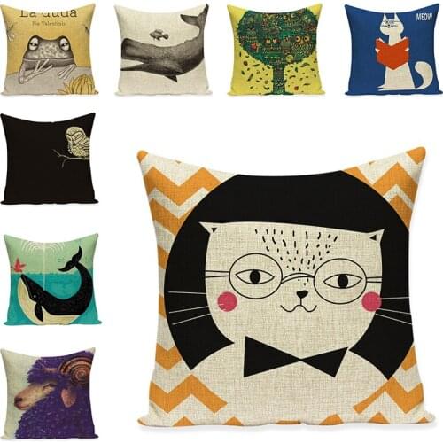 Cute Animal Printed Pillow Cover for Chair Sofa Cotton Linen Pillow Cases Handmade Square Pillow Cushion Home Textil Decor Art