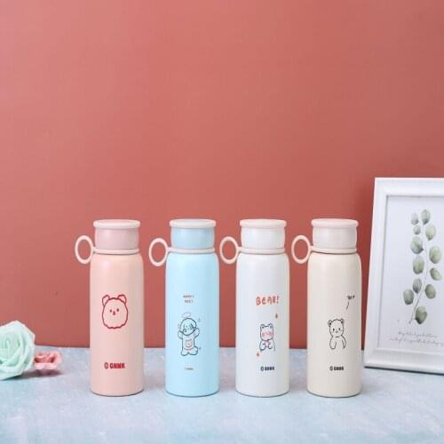 Stainless Steel Thermos Cups Vacuum Flask Simple Girl Cute Cups With Straw Flask Lady Portable Water Cups