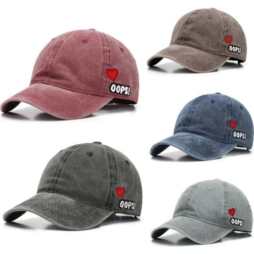 Unisex Vintage Washed Denim Cotton Baseball Cap Harajuku Hip Hop Letters Heart Embroidery Adjustable Snapback Dad Hat