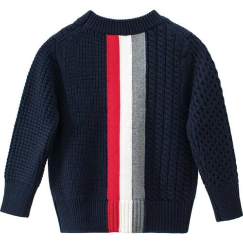 Knitted sweater Boys Sweaters Pullover Tops Knit Kids Autumn Baby Winter Children O-Neck Plaid Stripe