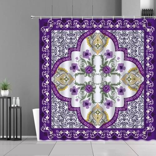 India Purple Mandala Flower Shower Curtain Colorful Art Bohemia Exotic Home Bathroom Decor Screen Waterproof Curtains With Hooks