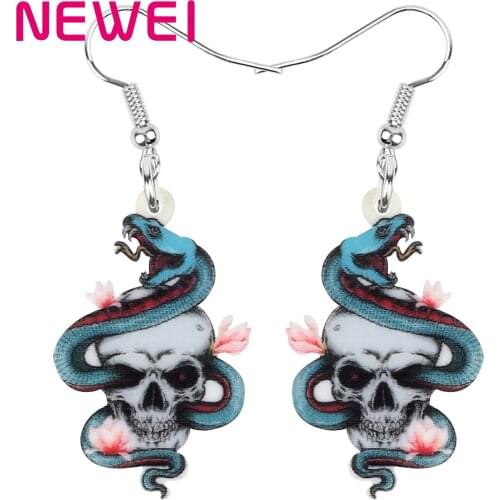 Newei Acrylic Halloween Snake Skull Earrings Evil Skeleton Dangle Drop Jewelry For Women Girls Classic Festival Gift Accessories