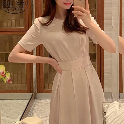 New Simple Split Short Sleeve Slim Midi Long Chiffon Dresses 2021 Korean Chic Summer Women Elegant Party Dress Vestidos 15235