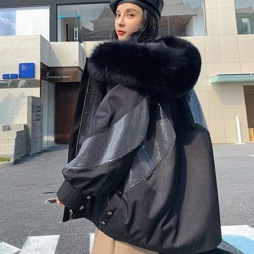 Winter Rabbit fur liner Fur Coat Women Warm Thick Parkas Real Fox fur collar Hooded Jacket Windproof Female Loose Snow Outwear