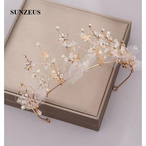 Gold Stars Bridal Crown And Tiara Hand-made Crystals Wedding Head Accessories Bride Headband SQ446