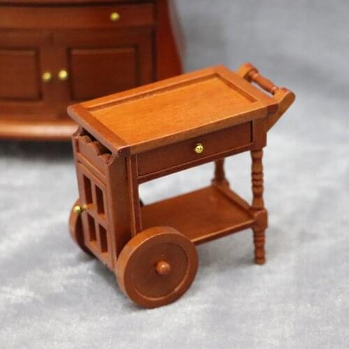 1:12 Dollhouse Mini Two Layers Kitchen Cart Set Miniature Ice Cream Car Serving Cart Dinner Tray Trolley