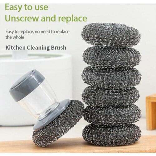 1pcs Kitchen Cleaning Brush 2 In 1 Handle Cleaing Brush with Removable Dishwashing Automatically Add Liquid Pot Washing Brush