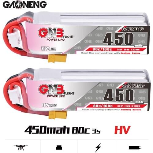 2PCS Gaoneng GNB 450MAH 3S 80C HV 11.4V Lipo Battery XT30 Plug for iFlight CineBee Indoor Cine Whoop BetaFPV Drone RC Quadcopter