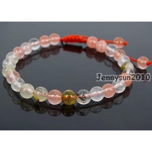 Handmade 6mm Adjustable Natural Watermelon Skin Quartz Gems Stone Round Beads Bracelet Healing Reiki 5 Strands/Pack