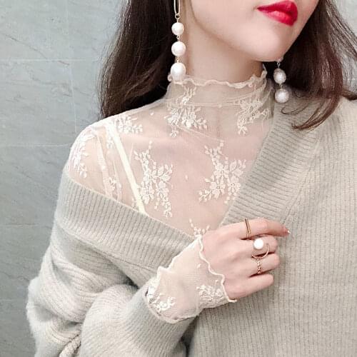Blouse Women Turtleneck Grenadine Womens Sweater Lace Yarn Sexy Clothes Blusas Mujer De Moda