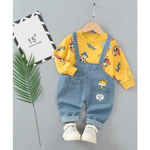 Baby Toddler Clothes Boy Sets Wool Shirt+Bib Jeans 2Piece Fashion Children Spring Autumn Girls Clothing Outfits 1-5Years