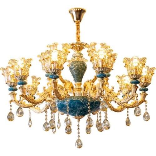 European Ceramic Chandelier Luxury Living Room Lamp Modern Household French Blue Chandeliers Bedroom Crystal light