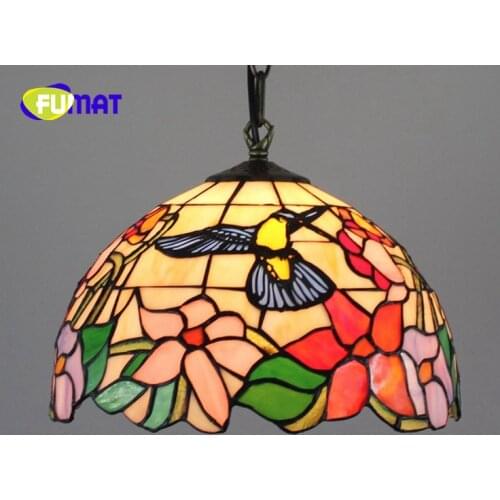 FUMAT American Rural Creative Tiffany Stained Glass Retro Sun flower and Rose restaurant Chandelier Red Rose 12 inch