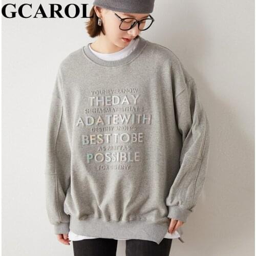 GCAROL Women 3D Gold Letter Sweatshirt Drawstring Pants Oversized Bottom Split Cotton Sport Tracksuits Loose Autumn Winter 5XL