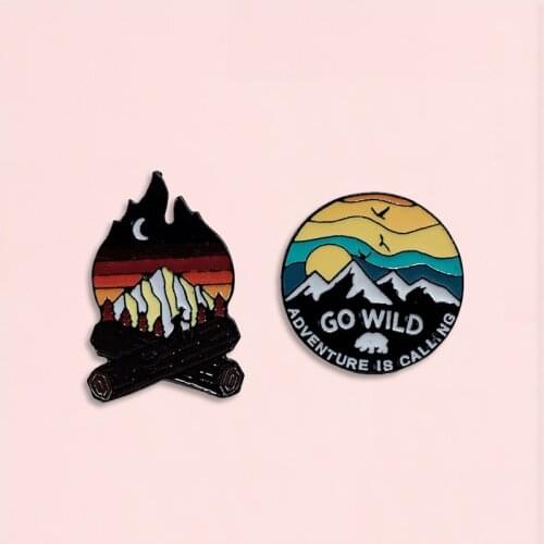 GO WILD! Enamel Pins Mountain Night Torch Heap Brooch Denim Jeans Backpack Adventure Jewelry Gift for Friends Kids Travelers