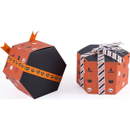 10pcs Hexagon Cardboard Gift Box Orange DIY Biscuit Box Chocolate Box Party Baby Shower Halloween Wedding Gift Candy Gift Box