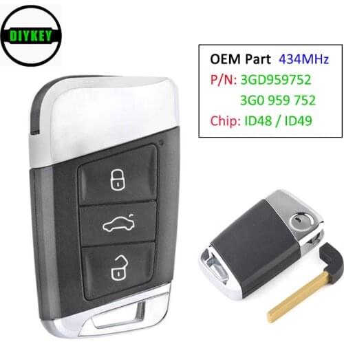 DIYKEY OEM Smart Remote Key 3 Button 434MHz c Chip for Volkswagen Magotan Superb A7 Passat B8 P/N: 3G0 959 752/ 3GD 959 752