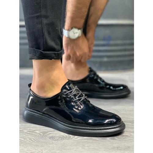 KNACK Classic Men 'S Shoes Black Patent Leather Lace-Up Faux Leather Black Flat Bottom Formal Clothing Bright Seasonal Marriage Office Blazer 001