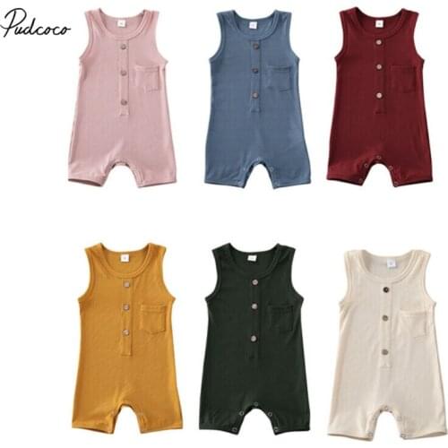 Newborn Infant Baby Boy Girl Solid Romper Sleeveless Jumpsuit Outfits Cotton Soft Clothes Cute Children Summer Clothing