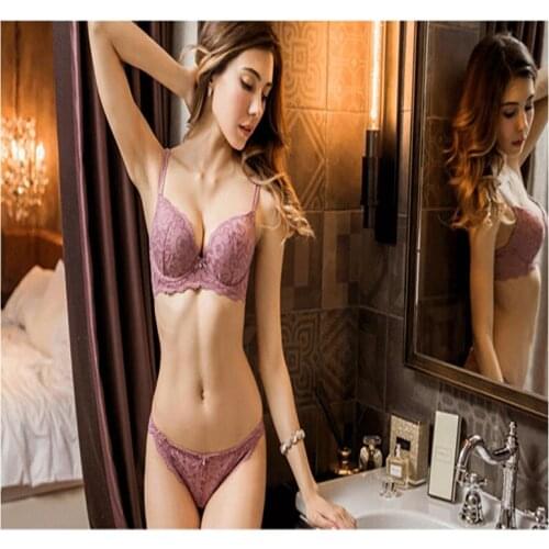 Sanderala Sexy Women Push Up Bra Set Deep V Brassiere and panty set Thick Cotton Women Underwear Set Lace Embroidery Lingerie