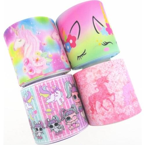 75mm heat transfer printed cartoon unicorn ice cream grosgrain ribbon 100yards welcome custom printed