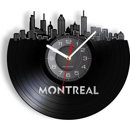 Quebec Montreal Architecture Vinyl Disk Crafts Wall Clock Canada Skyline Carved Vinyl Record Art Mtl Cityscape Home Decor Clock