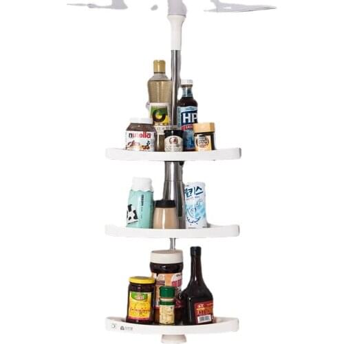 Tension Pole Storage Holder Multilayer Corner Stand Organizer Display Shelf Home Plastic Kitchen Accessories Spice Rack